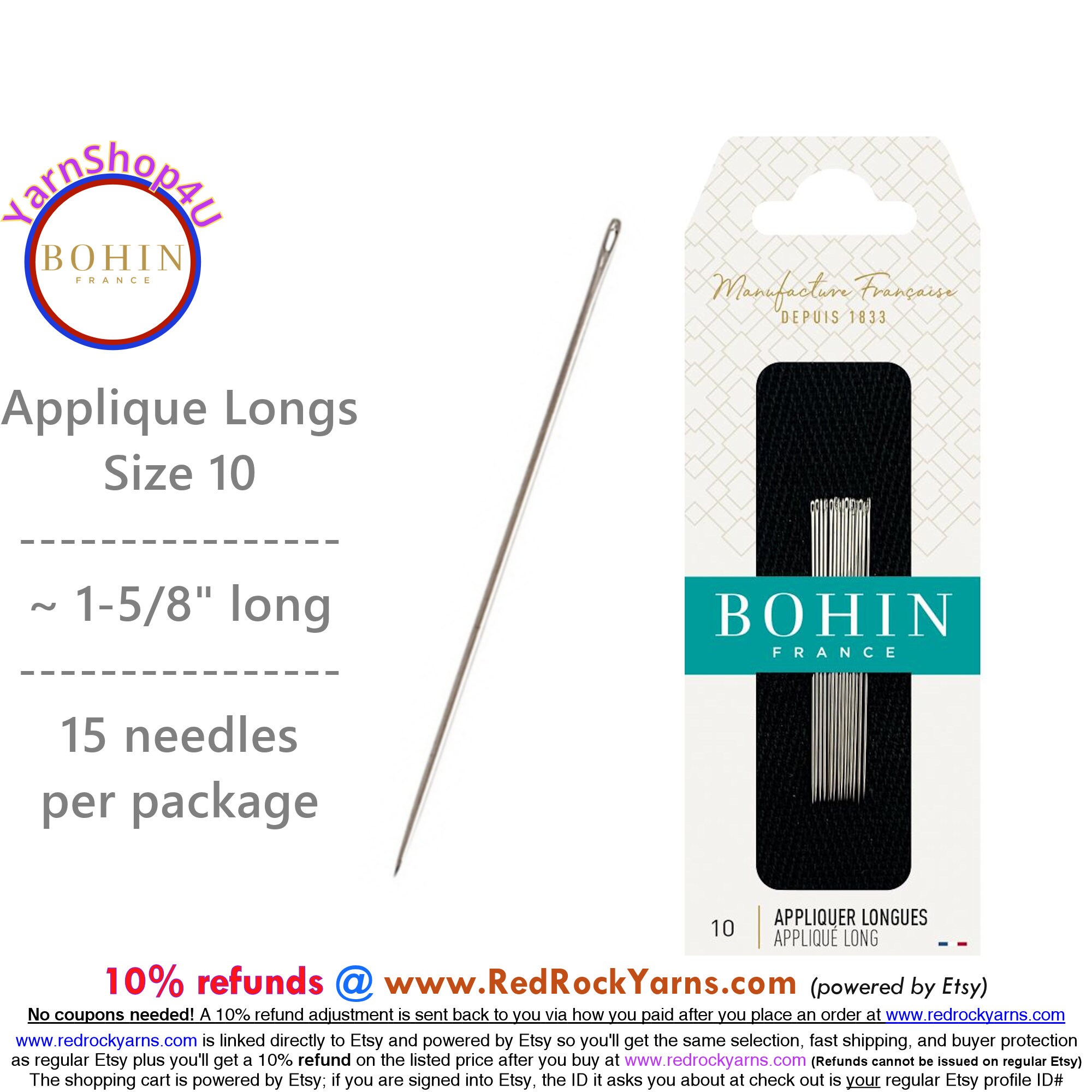 Bohin, Between/Quilting Big Eye Needles - Sizes 8/12 : Sewing