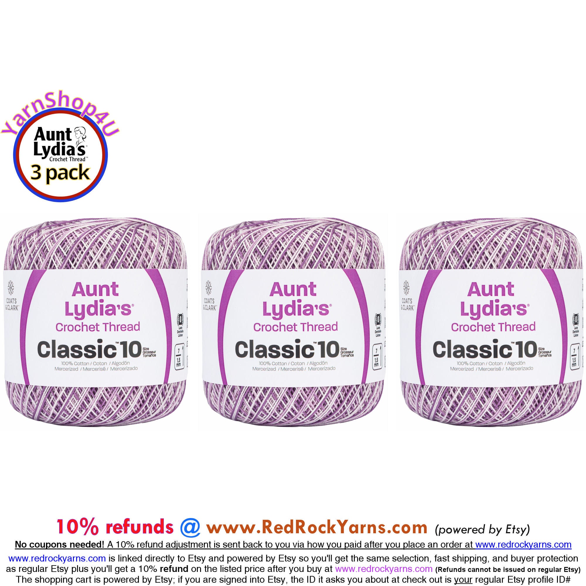 Aunt Lydia's Shaded Pink 300 Yds Crochet Thread Size 10