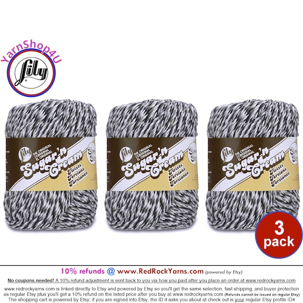 OVERCAST TWISTS 3 Pack! Super Size 3oz | 143yds Lily Sugar'n Cream Twists. 100% cotton yarn. Black, White and Gray Twists. Bulk Buy!