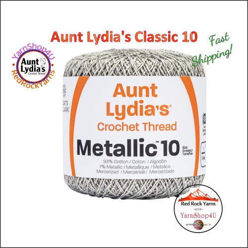 SILVER / SILVER Aunt Lydia's® Cotton Metallic Crochet Thread. 100