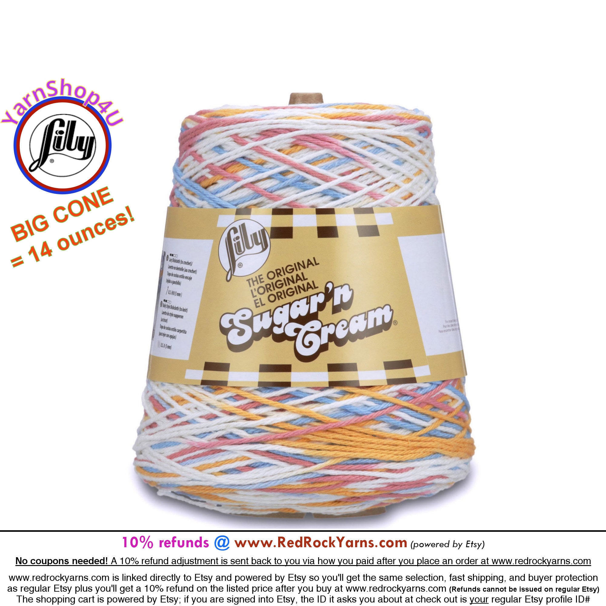 Lily Sugar'n Cream Cotton Cone Yarn, 14 oz, Autumn Leaves Ombre, 1 Cone