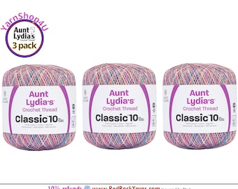 PASTELS VARIEGATED 3 pack! Aunt Lydia's Classic 10 Crochet Thread. 300yds. Item #154-0465