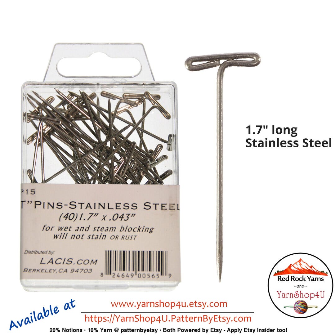 40 Count 1.7" Stainless Steel T Pins. for Wet or Steam Blocking; They ...