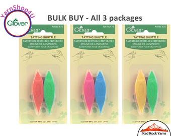 Box of 3! TATTING SHUTTLES. That's 3 Packs w/ 2 Plastic Shuttles per pack for 6 total! Each package has 2 different colors. Clover 479