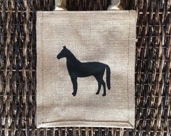 Hand-Painted Horse Burlap Tote Bag: Equestrian Gift