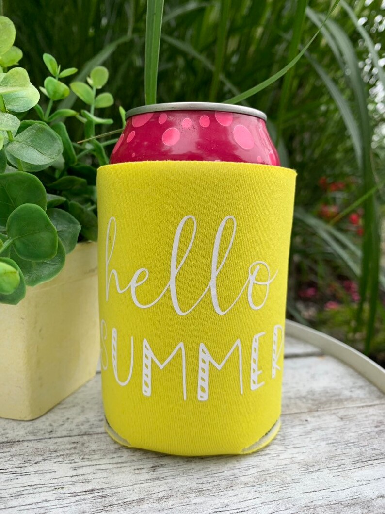 Hello Summer Can Cooler Can Sleeve Drink Holder Beverage Etsy