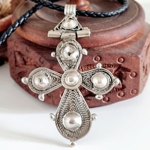 Etiopía - Antigua cruz copta de plata con bisagra, cruz copta, joyería antigua etíope, cruz etíope