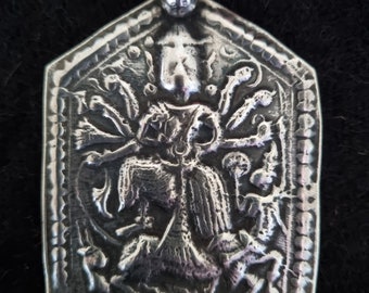 Rajasthan - Antique high grade silver goddess Kali amulet, Hindu amulet, Goddess Kali, Rajasthan old silver amulet, VERY RARE