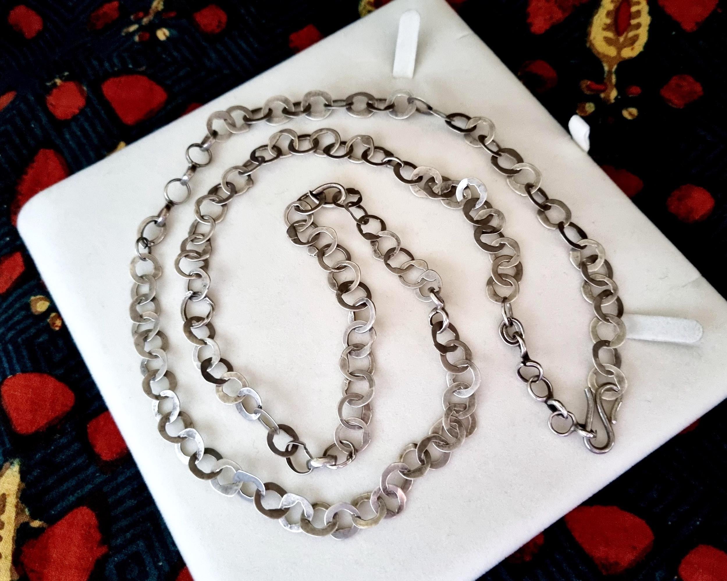 Collier Long Tunisien En Argent Massif à Anneaux - Longueur 105 Cm, Poids 57 G, Occasion