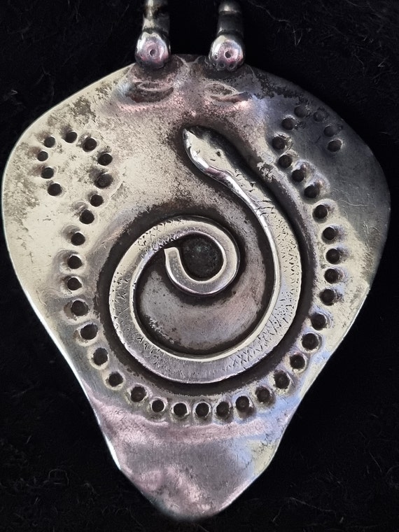Rajasthan - Antique high grade silver Naga amulet,