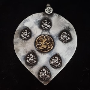 Rajasthan - Antique high grade silver and gold foil amulet depicting Ganesha, Hindu amulet, indian jewelry, VERY RARE