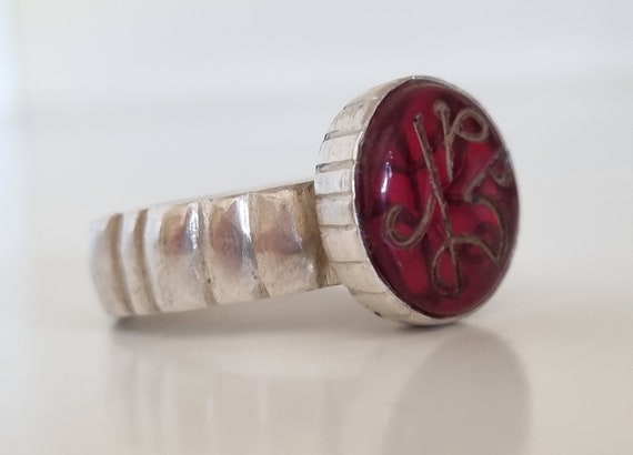 Antique Islamic high grade silver ring with Czech… - image 1