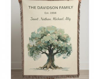 Family Tree Woven Blanket | Personalized Ancestry Throw, Established Name and Date