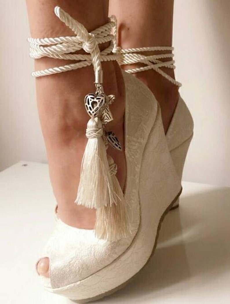 İvory Lace Wedding Wedges Wedges with TasselsIvory Wedges