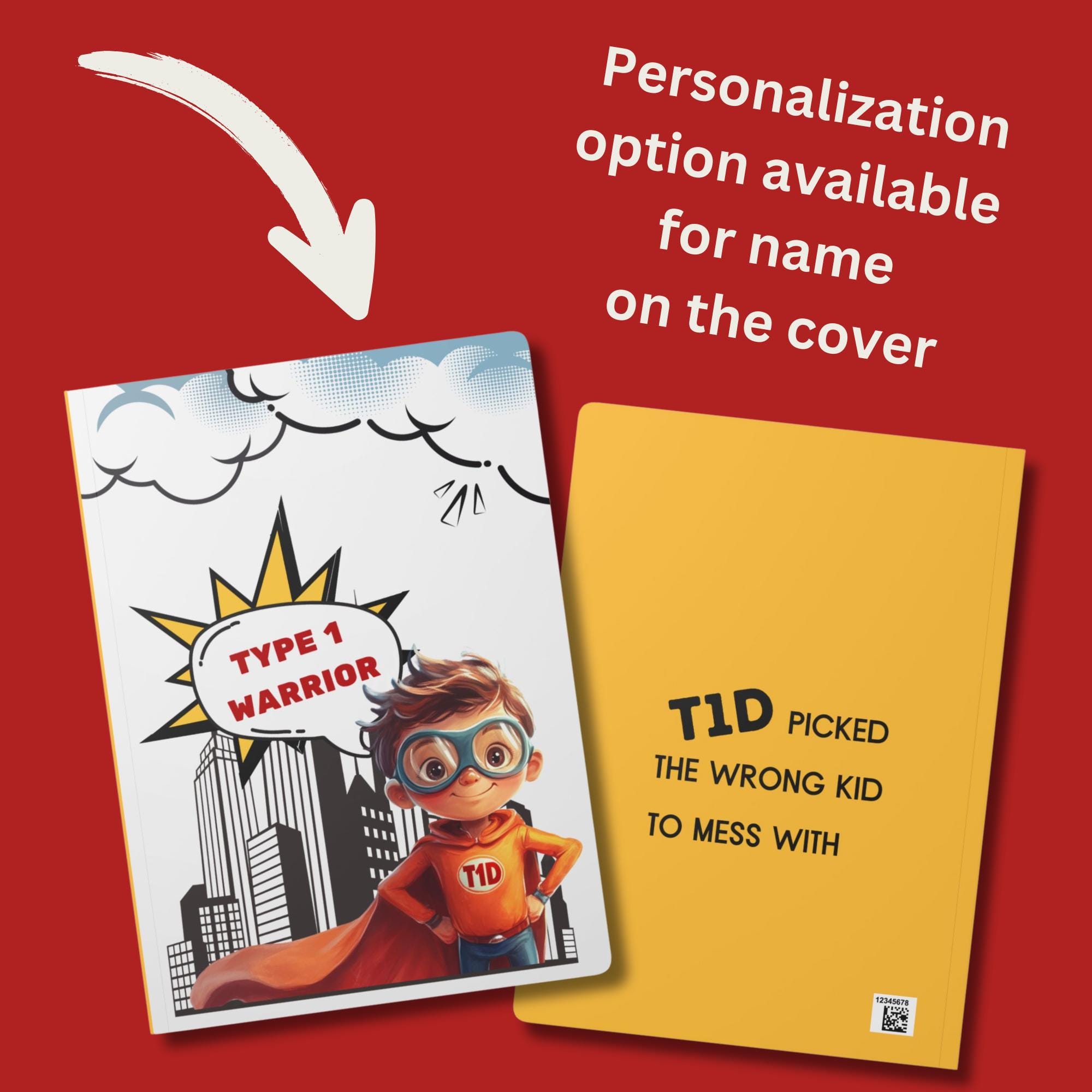 Personalized T1 Diabetes Warrior Notebook for Kids with Name T1D Superhero Journal for Brave Boys and Girls Comic Style Diabetes  log book