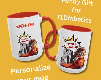 Personalized Type 1 Warrior Mug: Custom Superhero T1D Gift