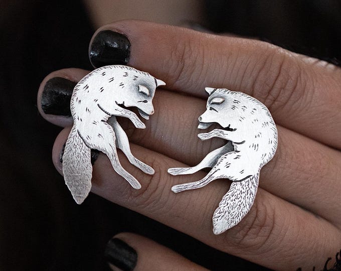 MADE TO ORDER Jumping fox stud sterling silver earrings