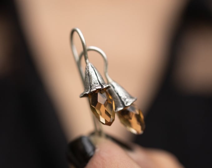 Datura pure silver and sterling silver earrings with Swarovski crystals