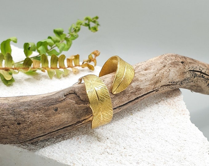 MADE TO ORDER small olive leaves brass and sterling silver hoop earrings