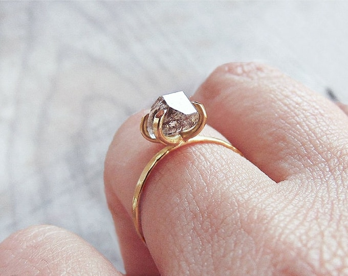 MADE TO ORDER Solid 18k yellow gold with raw Herkimer Diamond skinny ring