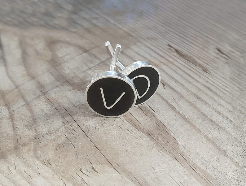 Initials minimal groomsmen monogram cuff links Personalized cuff links Sterling silver and black enamel groom cufflinks
