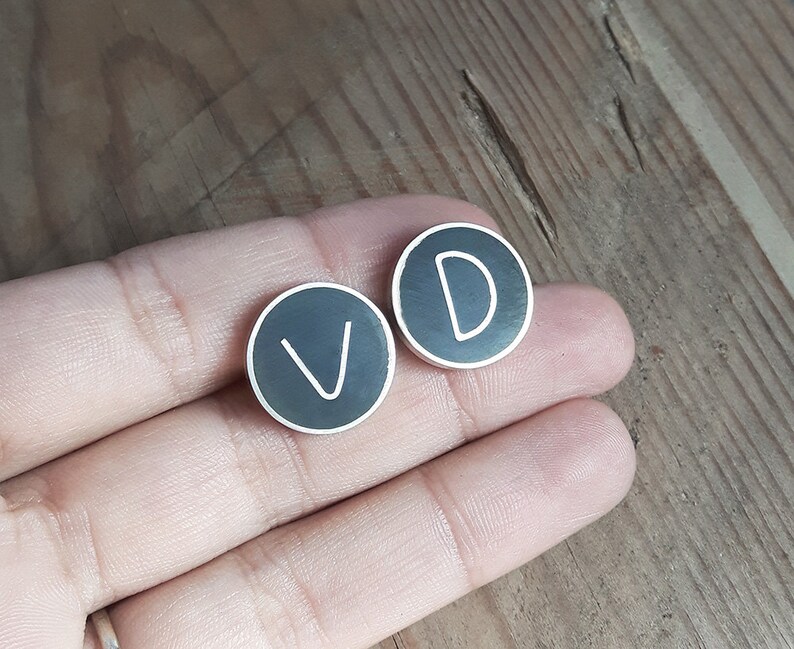 Initials minimal groomsmen monogram cuff links Personalized cuff links Sterling silver and black enamel groom cufflinks
