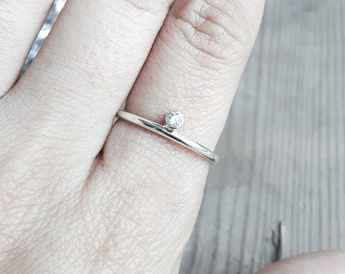 MADE TO ORDER Minimal sterling silver ring with clear Cubic Zirconia