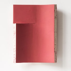 Modern Red Wall Sculpture: Minimalist Mixed-Media Abstract Art