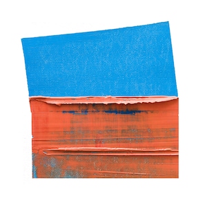 Small Framed Abstract Oil Painting: Textured Blue & Orange Impasto Art