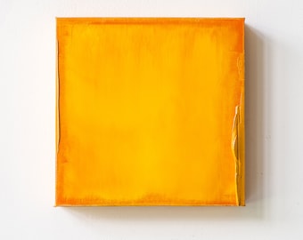 Original Minimalist Box Painting, Square Artwork for Wall Decor and Home Gallery, Textured Painting on Canvas, Canvas Art, Orange and Yellow