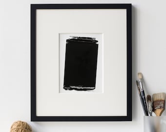 Peinture monochrome noire, oeuvre d'art minimaliste originale, petite peinture à l'huile, toile de fond minimaliste encadrée, art noir, oeuvre d'art sur toile texturée