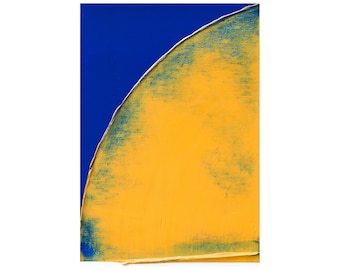 Small Framed Original Painting, Blue and Yellow Abstract Artwork for Modern Interior Decor