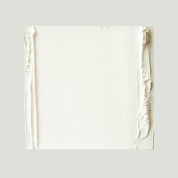 Small Abstract Monochrome Painting, Minimal Art, Industrial, Original Wall Art, White Color, 10x10 cm (~4x4 inches)