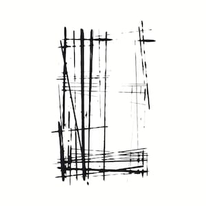 Cuadro enmarcado en blanco y negro, obra de arte original en blanco y negro para galería de pared del hogar, arte abstracto lineal, arte monocromático pequeño con paspartú