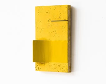 Original Yellow Wall Sculpture, Minimalist Geometric Relief Art