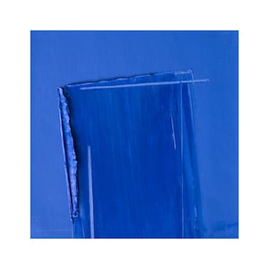 Pintura abstracta azul, arte monocromático original, lienzo pequeño, cuadro cuadrado enmarcado, decoración contemporánea para el hogar.