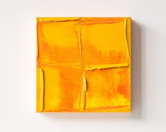 Original Abstract Oil Art, Yellow Impasto Textured Canvas, Brutalist Wall Art For Designers