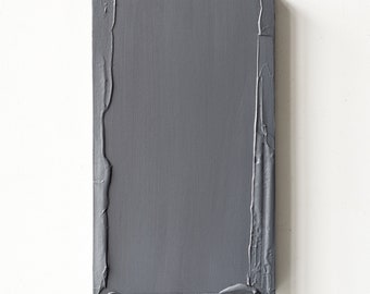 Original Monochromatic Box Painting, Minimalist Gray Textured Canvas