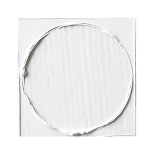 May include: White canvas painting with a raised circle painted in white.