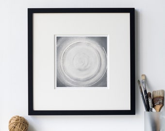 Abstract Painting with a Circle, Original Framed Art on Small Canvas