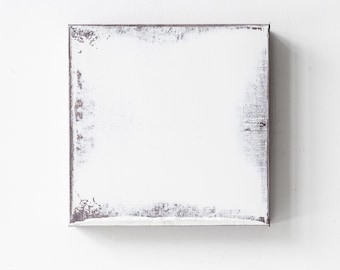Original Minimalist Oil Art, Pale White Canvas Painting, Distressed Raw Textured Wall Art