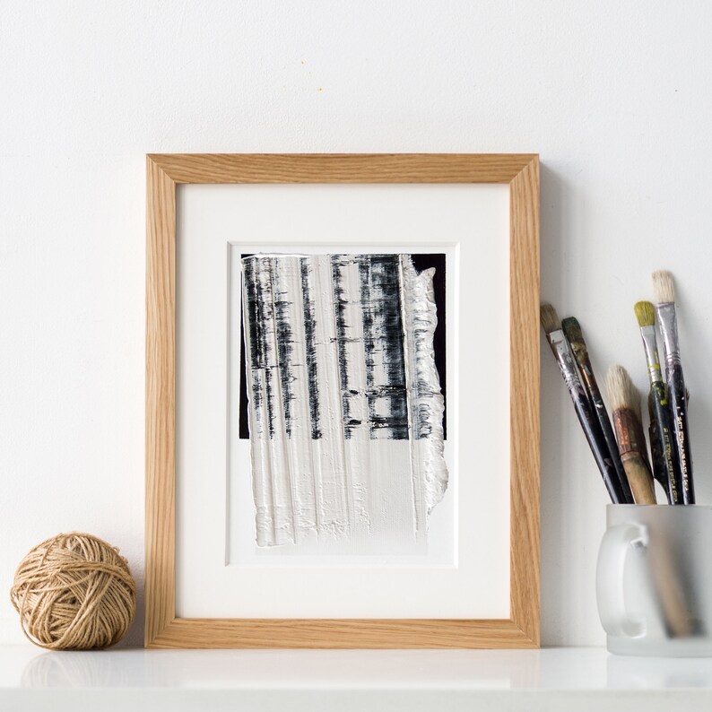 Black and White Original Painting for Home and Office Decor, Framed