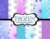 Frozen Digital Paper, 12 Frozen Papers, Snowflakes and Glitter Sparkle paper, DIY Frozen Invitation