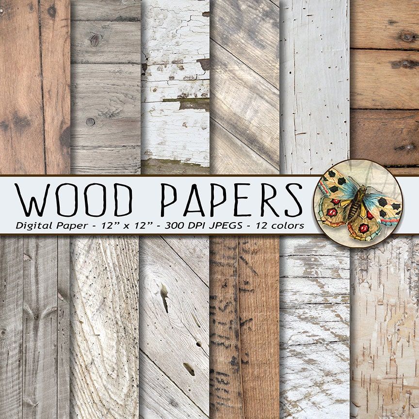 Wood Digital Paper, White Wood Digital Paper, Rustic Wood Textures, P…