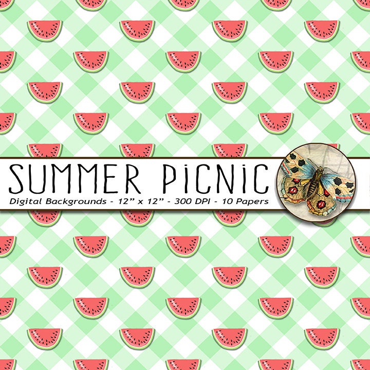 Picnic Digital Paper Summer Picnic Gingham Paper in 10 Colors | Etsy