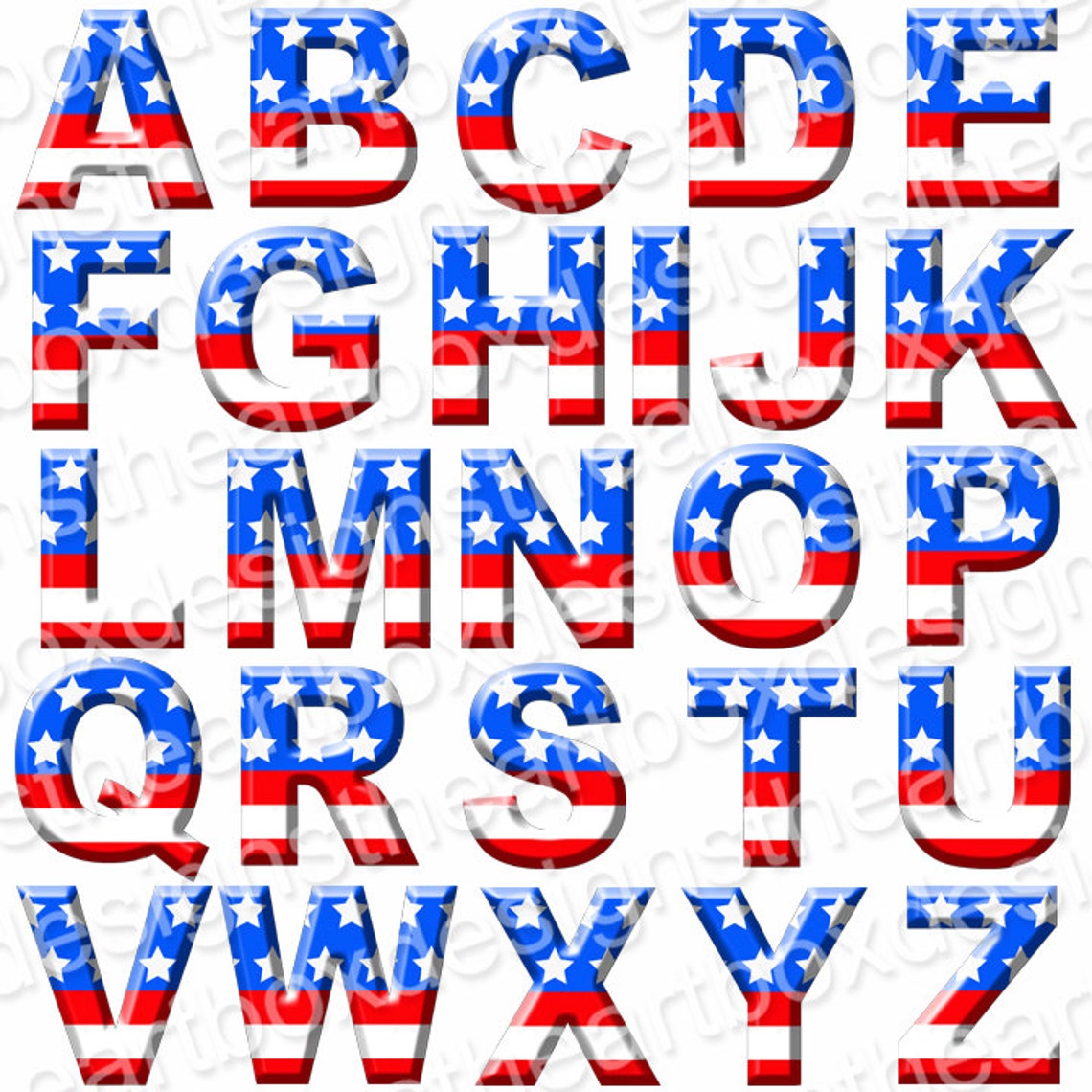Patriotic Alphabet Clipart USA Digital Alphabet Red White | Etsy
