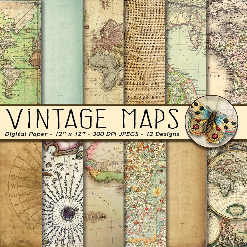 Vintage Maps Digital Paper, Old World Maps, Old Vintage Nautical Pape…