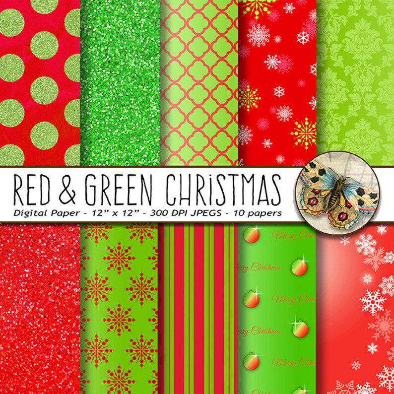 Weihnachts-Digital-Papier rote und grüne Weihnachten Papier | Etsy