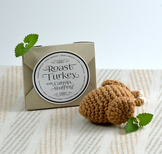 Roast Turkey Crochet Cat Toy, Organic Cotton Stuffed with Catnip or Magic Mix