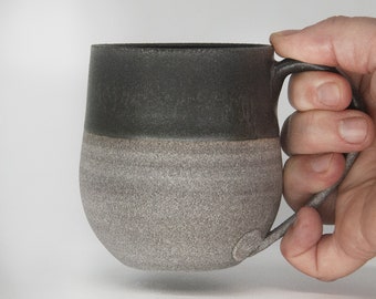 CUP ceramic coffee mug - Gray and black sandstone concrete style - pottery handmade in Quebec +/- 400 ml (13oz)